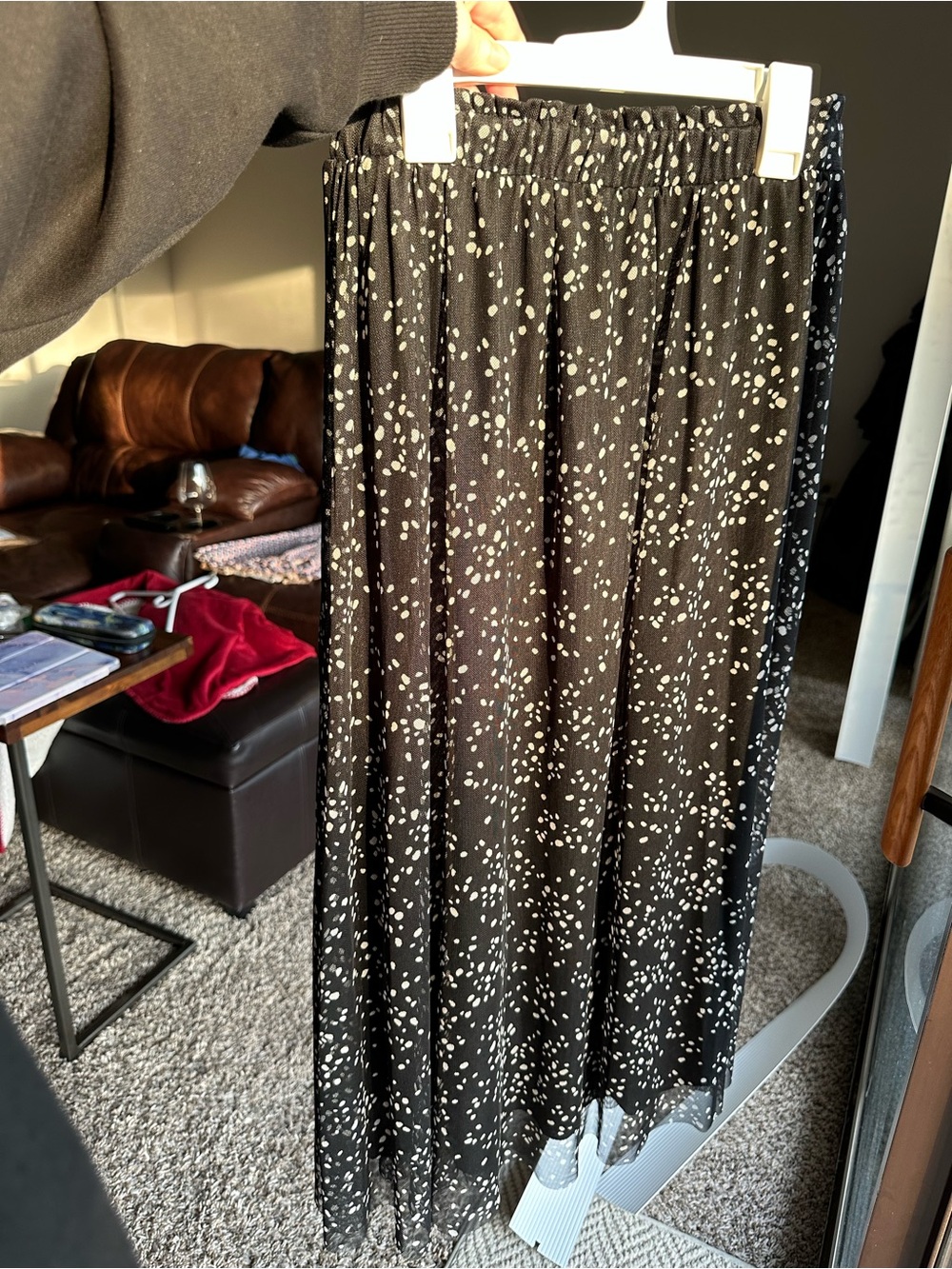Black Midi Skirt with White Speckle Print
